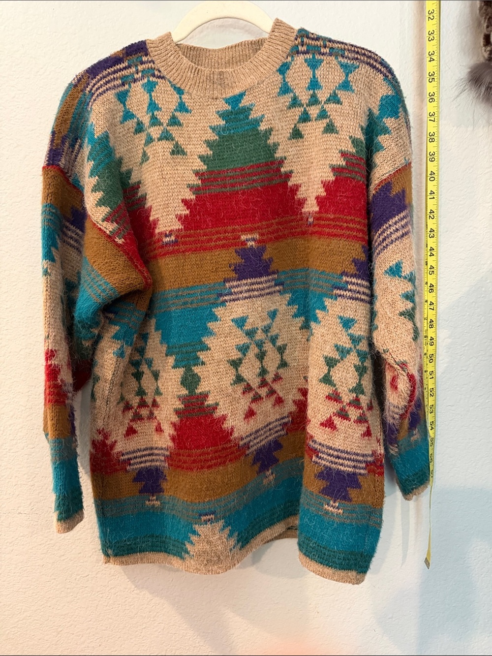 Needles and Yarn Beige Aztec Pattern Crewneck Sweater - Multicolor